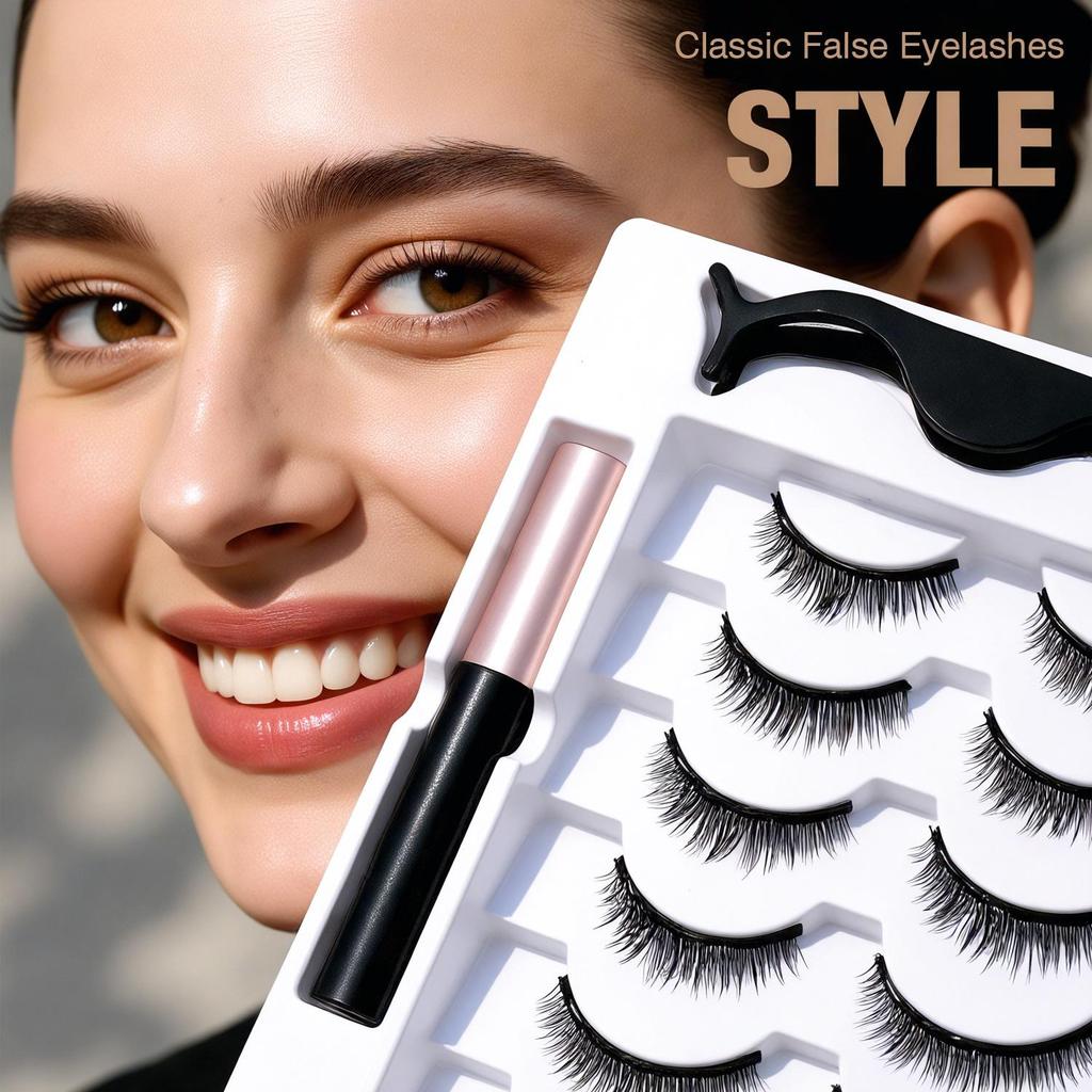 Dual Eyelid Set: Magnetic Liquid Eyeliner with Natural Long Thin False Eyelashes