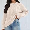 Women's Solid Color Sweater, Women's Round Neck Long Sleeved Pullover, Knitted Sweater Top