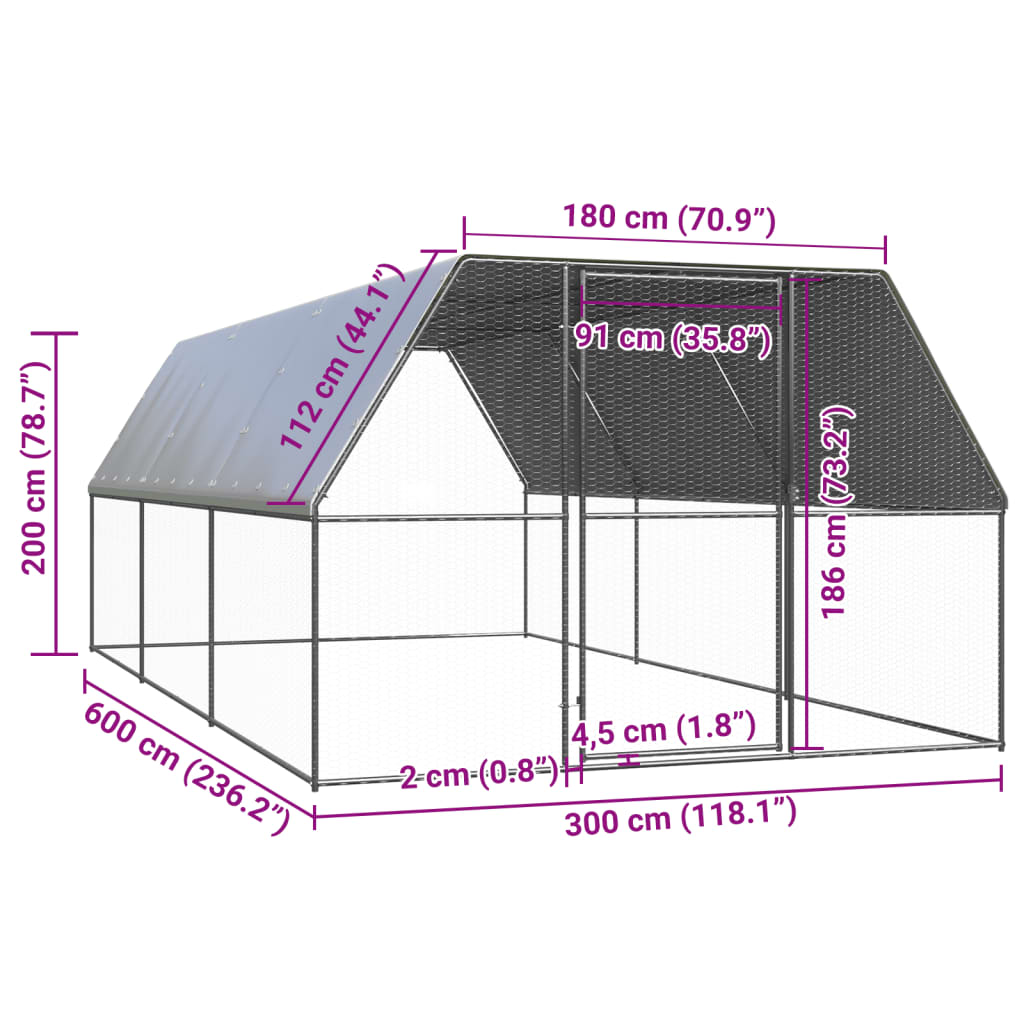 Vidaxl Outdoor Chicken Coop, 3X6X2 M, Galvanized Steel