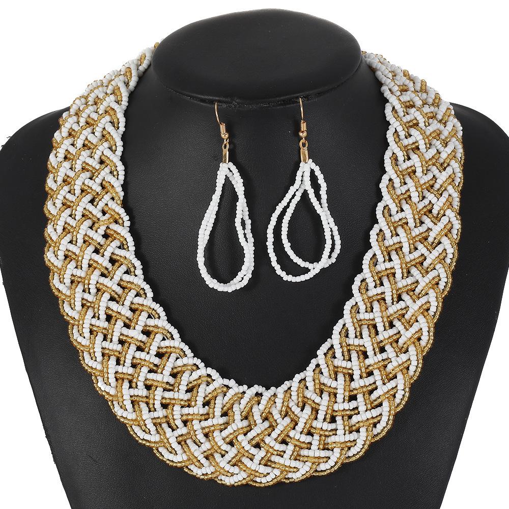 Hand-Woven Millet Bead Necklace Set Bohemian Wide Version Accessories Retro Exaggerated