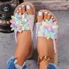 Large size flower toe women's cool slippers summer new hollow woven beach slippers