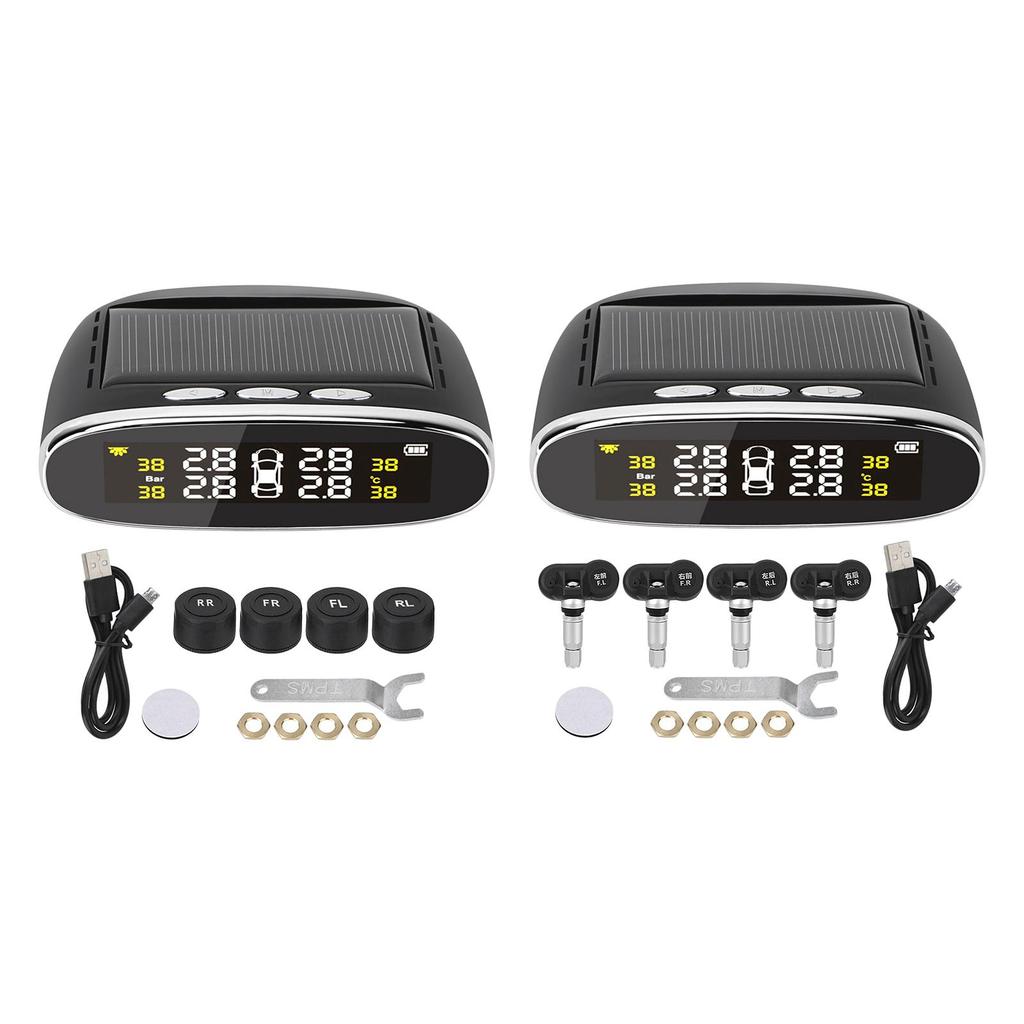 Car Tyre Pressure System Solar, Safety Monitor with 4pcs LCD Display, Tyre Pressure Temperature Warning Alarm Monitor Systems