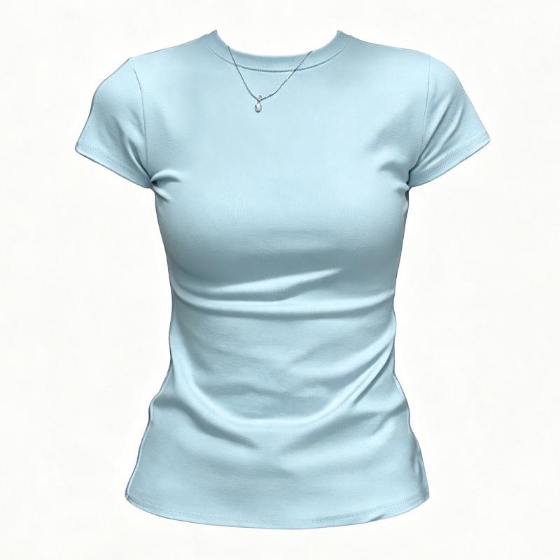 Damen Slim Fit Rundhals Kurzarm T-Shirt - Sommer 2026 Vielseitiges Basic Top