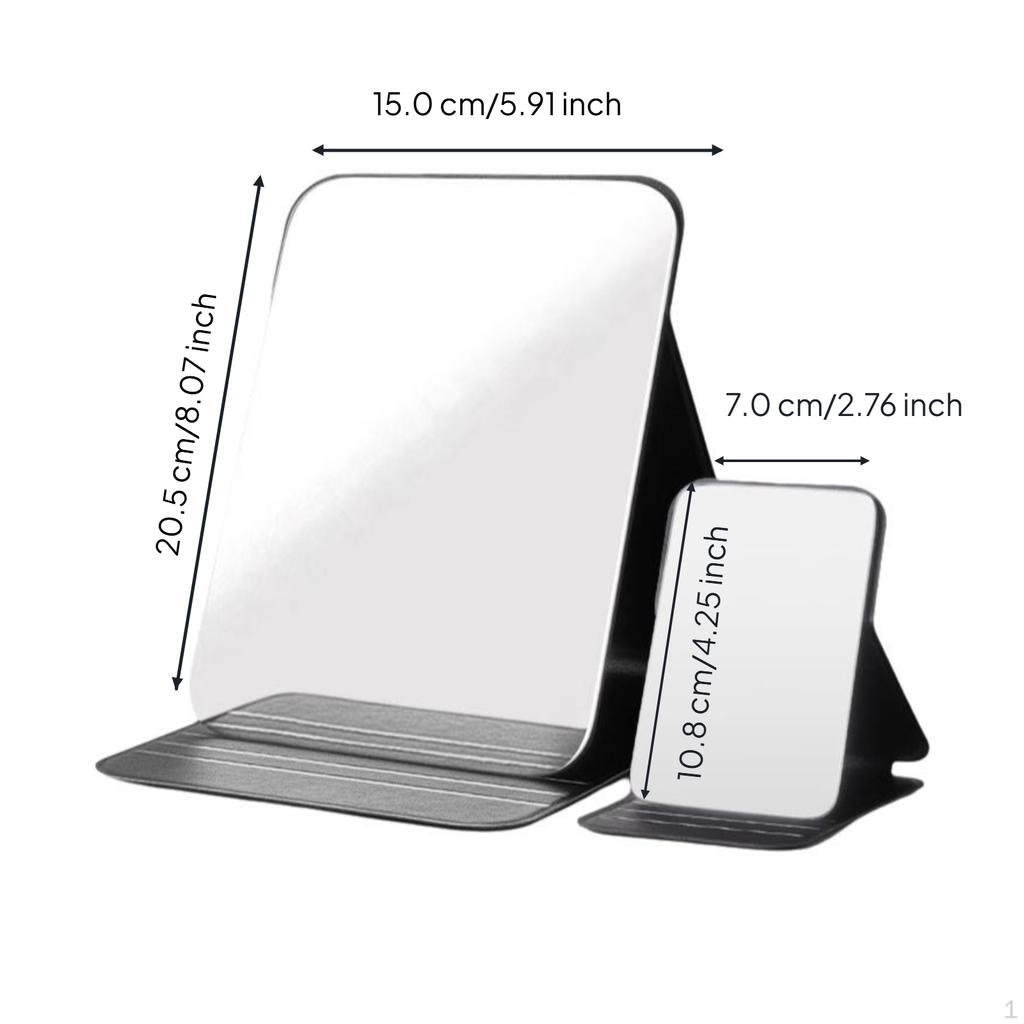 Portable folding cosmetic mirror, handheld desktop stand, travel size for men, dorm, office Black