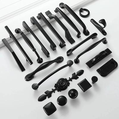 Aluminiumlegierung Schwarze Schrankgriffe im amerikanischen Stil Massivholz Küchenschrank Zieht Schubladenknöpfe Möbelgriff Hardware