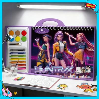 Kpop Demonenjagers Kleurboek Set Kinder Schetsboek Anime Cartoon Waterverf Kleuren Vroege Educatie Speelgoed
