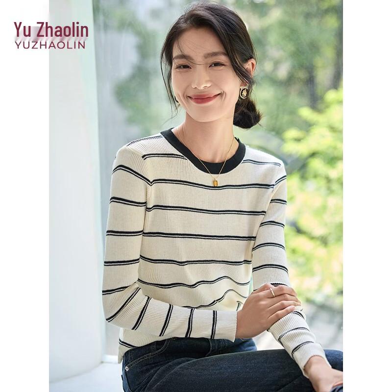 YUZHAOLIN Women s Round Neck Striped Knitted Sweater M