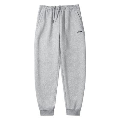 Li Ning Badminton Series Mid-Rise Loose Fit Cuffed Drawstring Casual Knit Sports Pants Men Bottoms Light-Gray AKLTC93-2
