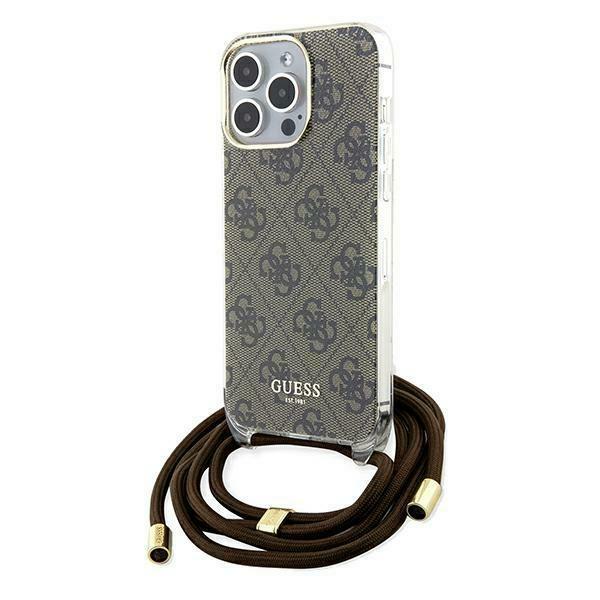 Etui do iPhone 15 Pro Guess Crossbody Cord 4G Print Brązowy