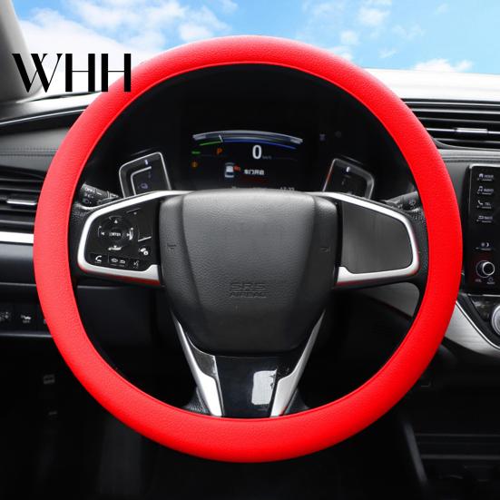 All-weather Car Steering Wheel Cover Silicone Solid Color Wear Resistant Decorative Auto Accessory Non-slip Design Simple Installation Universal