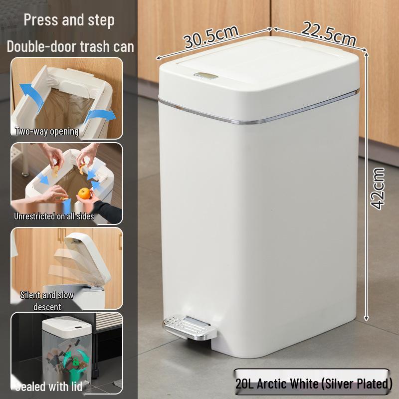 Silent Double-Open Trash Can with Foot Pedal for Kitchen and Bathroom