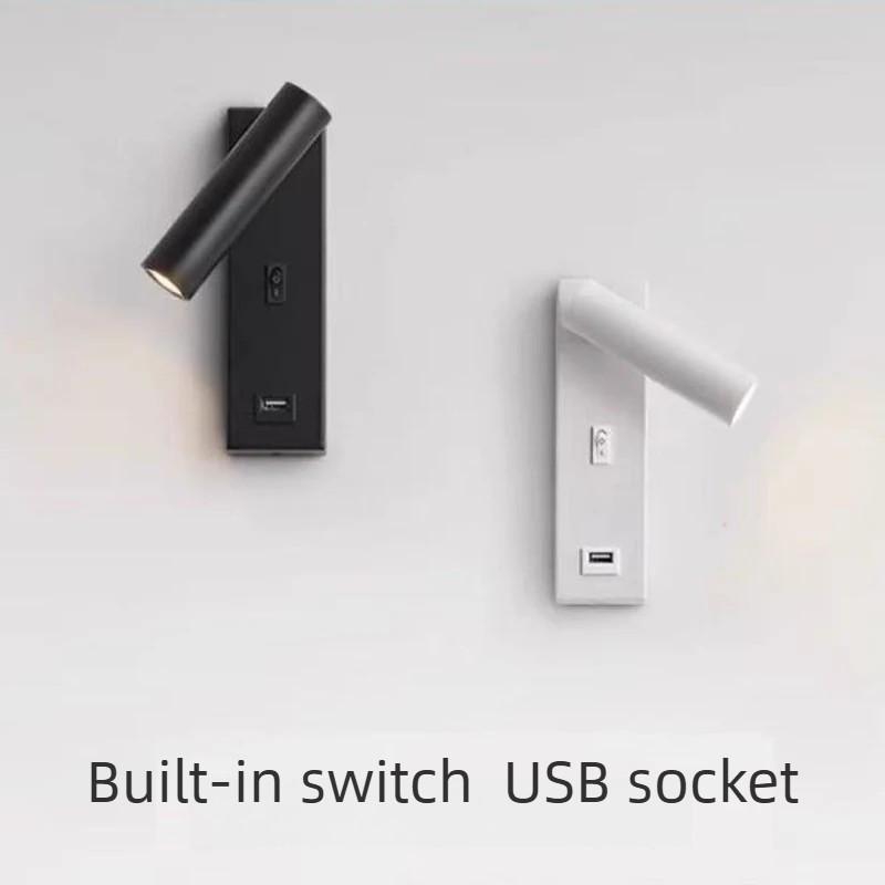 Modern Minimalist Hotel Bedroom Wall Lamp Bedside LED Reading Light Eye Protection Angle Adjustable Spotlight