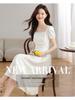 Elegant French White Summer Dress - Designer Style, Slim Fit, Long Skirt