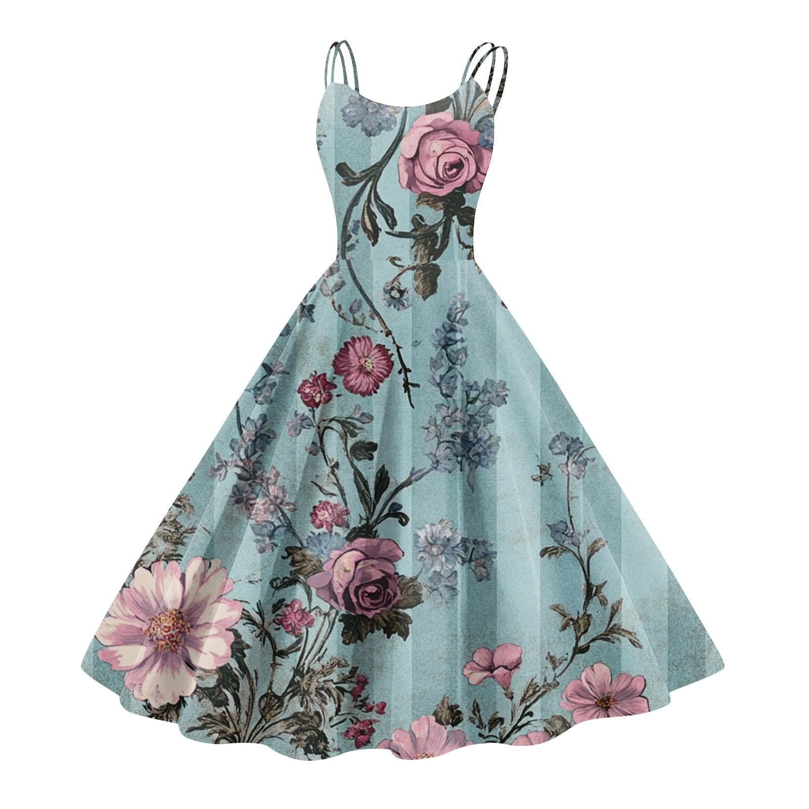 

Женское повседневное модное платье с цветочным принтом, сексуальное с открытыми плечами, панк-ретро платье, ретро платье XL небесно-голубой