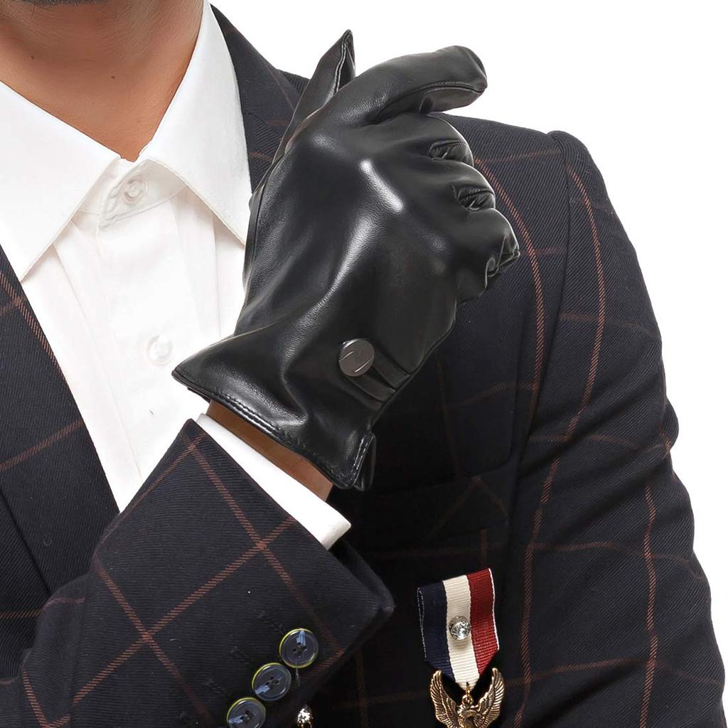 Nappaglo Genuine Sheepskin Leather Smartphone Driving Gloves with Long Fleece Lining Smartphone Men's Gloves, Compatible, Handmade, (Size M, Black,
