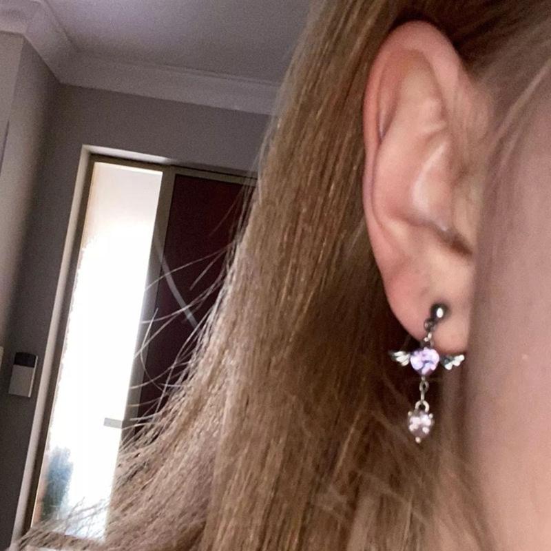 Heart Angel Wings Dangle Earrings Heart Zircon Drop Dangle Earrings Women Ear Cuff Charm Earring for Girl Valentine Gift