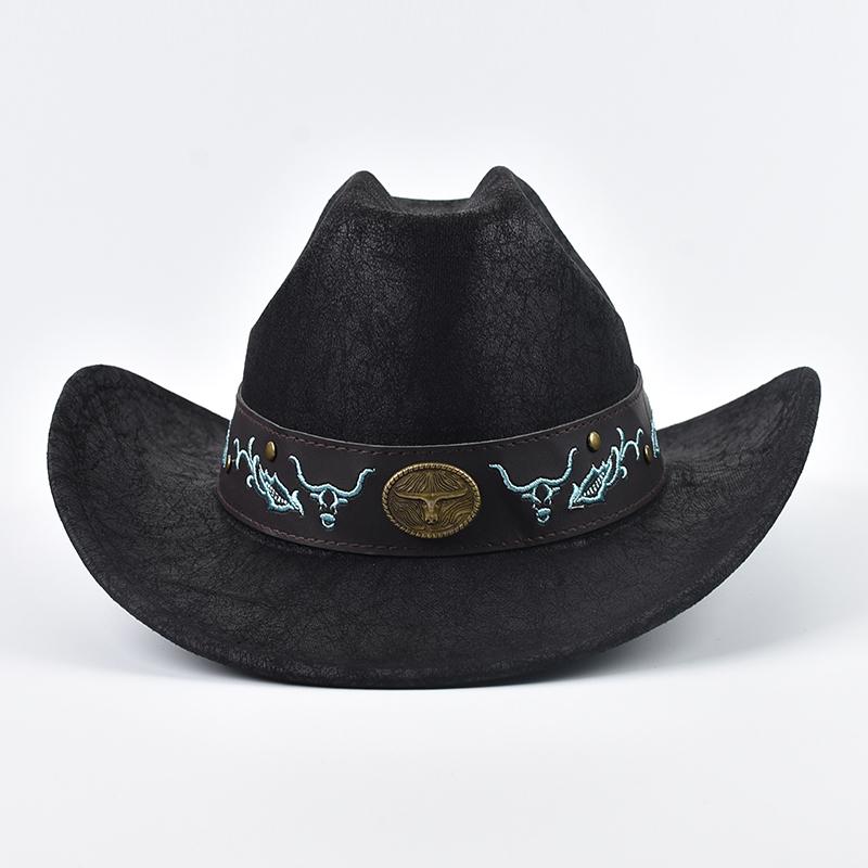Faux Leather Cow Print Cowboy Hat Vintage Gentleman Cowgirl Jazz Hats for Men Women Sombrero Hombre