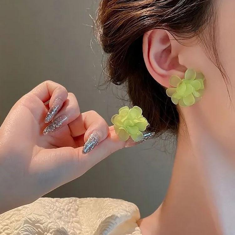 2024 Neue Trendige Grüne Acryl Runde Geometrische Stecker Ohrringe Brincos Koreanische Simulierte Perle Blume Ohrringe für Frauen Schmuck Geschenk