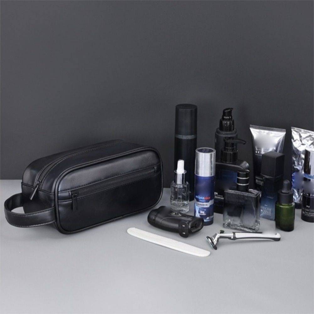 Handheld Cosmetic Storage Bag Zipper Makeup Pouch Portable Men Leather Wash Bag  Travel