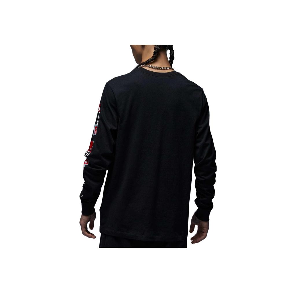 Jordan Potištěné sportovní ležérní tričko s dlouhým rukávem a kulatým výstřihem Pánské topy Černá FD7018-010
