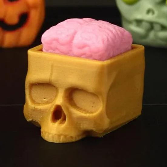 1/5Pcs Halloween Cube Head Figurine Spooky Mini Skull Pumpkin Zombie Black Cat Head Resin Statue Toy Home Office Desktop Decoration Ornament