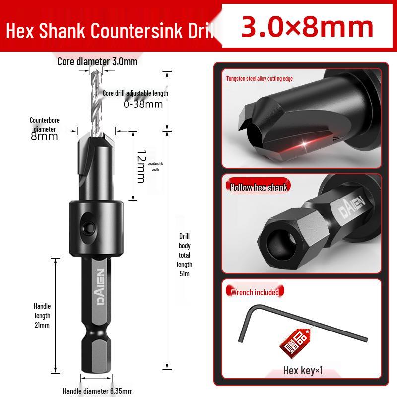 Woodworking Countersink Drill Bit Set: Precision Hole Opener and Screw Hole Beautification Tool.