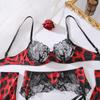 Sexy Damen-BH-Set Leopardenmuster Spitze Spleißung Dessous Mode Bequem 5-teiliges Dessous-Set