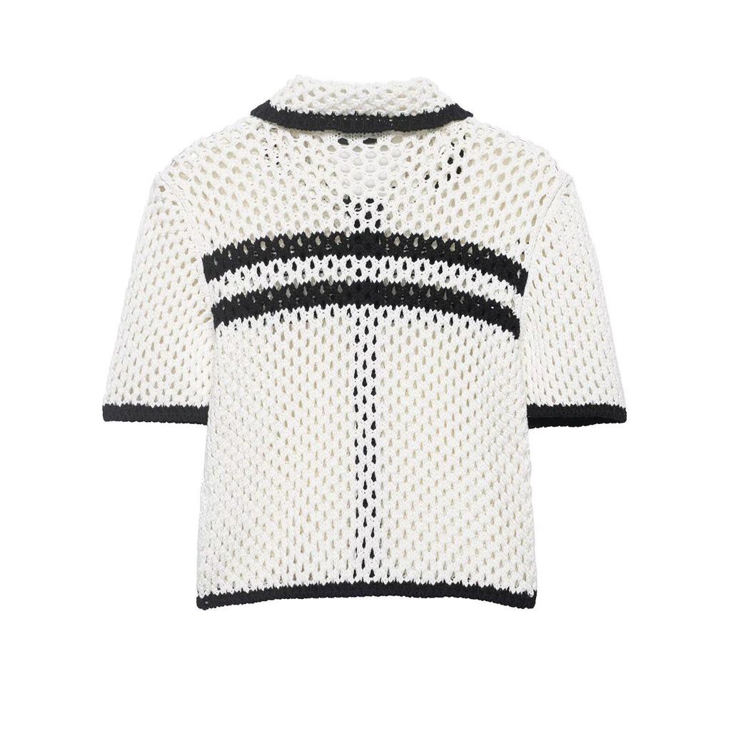 2026 Spring European & American Style Women's Lapel Hollow Short Sleeve Knitwear