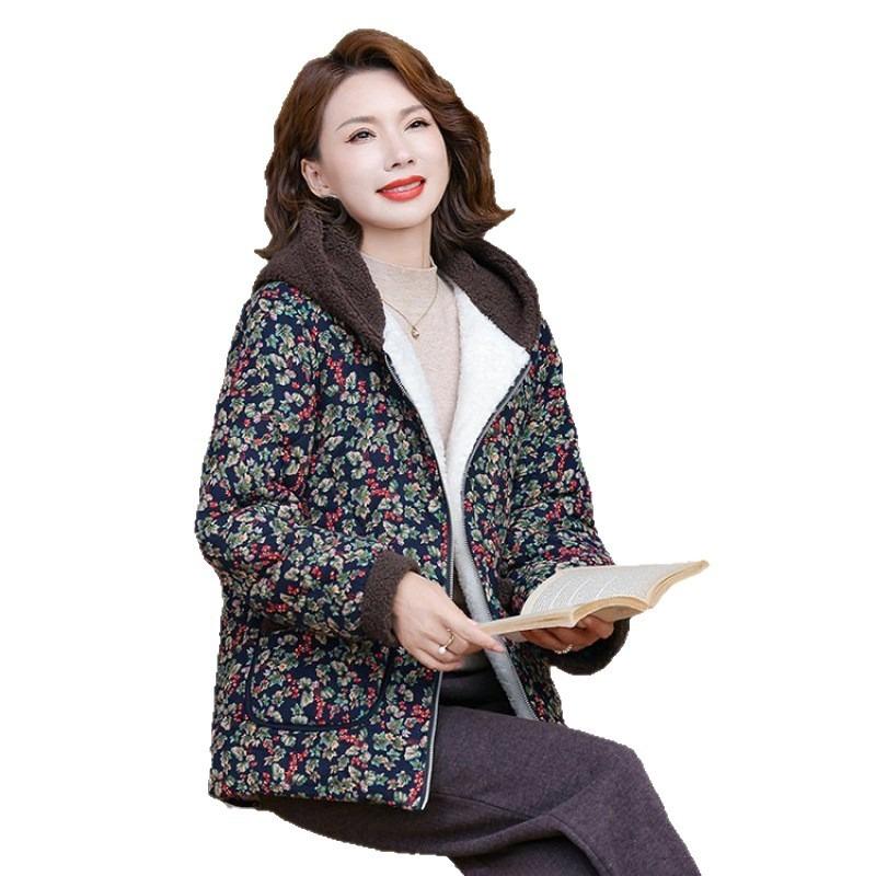 Mom winter fashion velvet thickened hooded cotton-padded jacket warm jacket old and new cotton-padded jacket large size cotton-padded jacket women