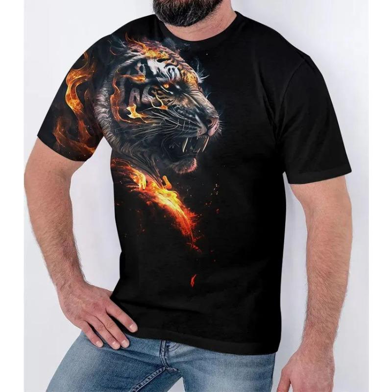 3D Printed Cool Tiger T-Shirt for Men Animal Pattern Tees Summer Street Short Sleeve Round Neck Tops Fashion T Shirts