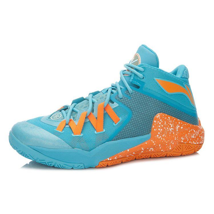 Li Ning Wade Series Team 3 Shock Absorption Support High Top Basketball Shoes Unisex Basketball Shoes Blue Orange ABAK047-5