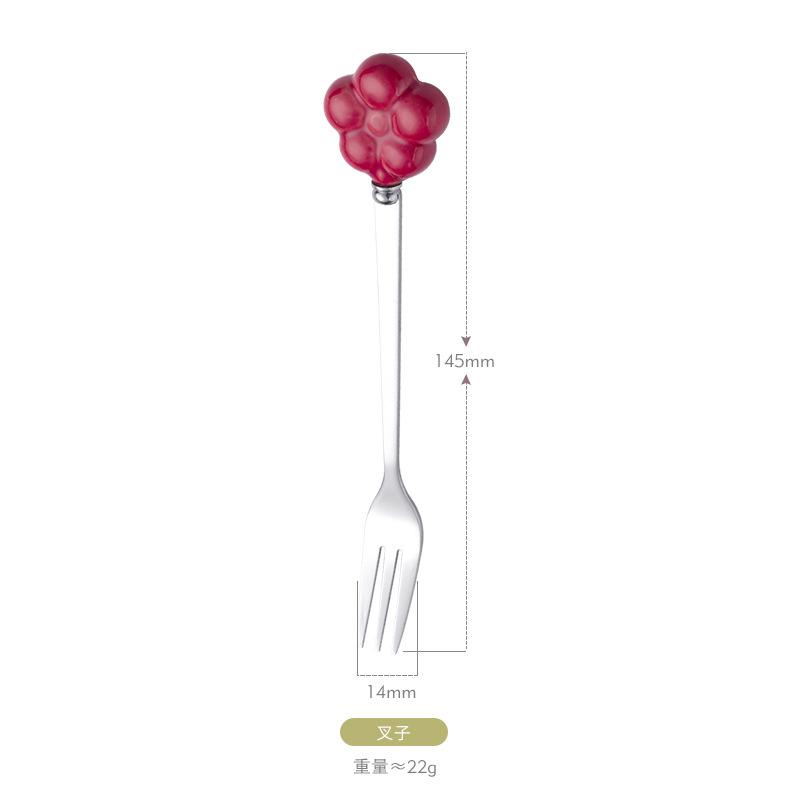 Cute flower stainless steel spoon and fork household student creative ceramic handle dessert coffee spoon fruit fork