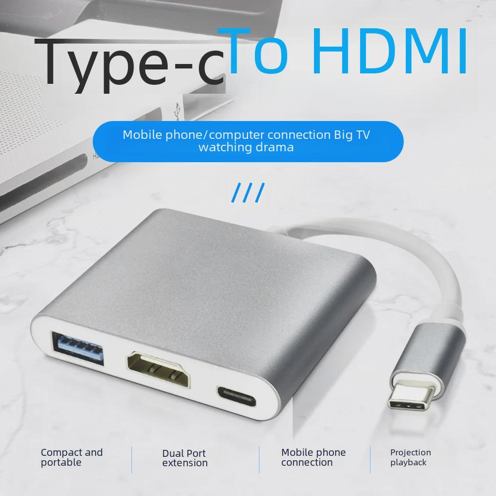 

Док-станция USB-C — HDMI 3-в-1: Кабель-адаптер USB3.1 серый