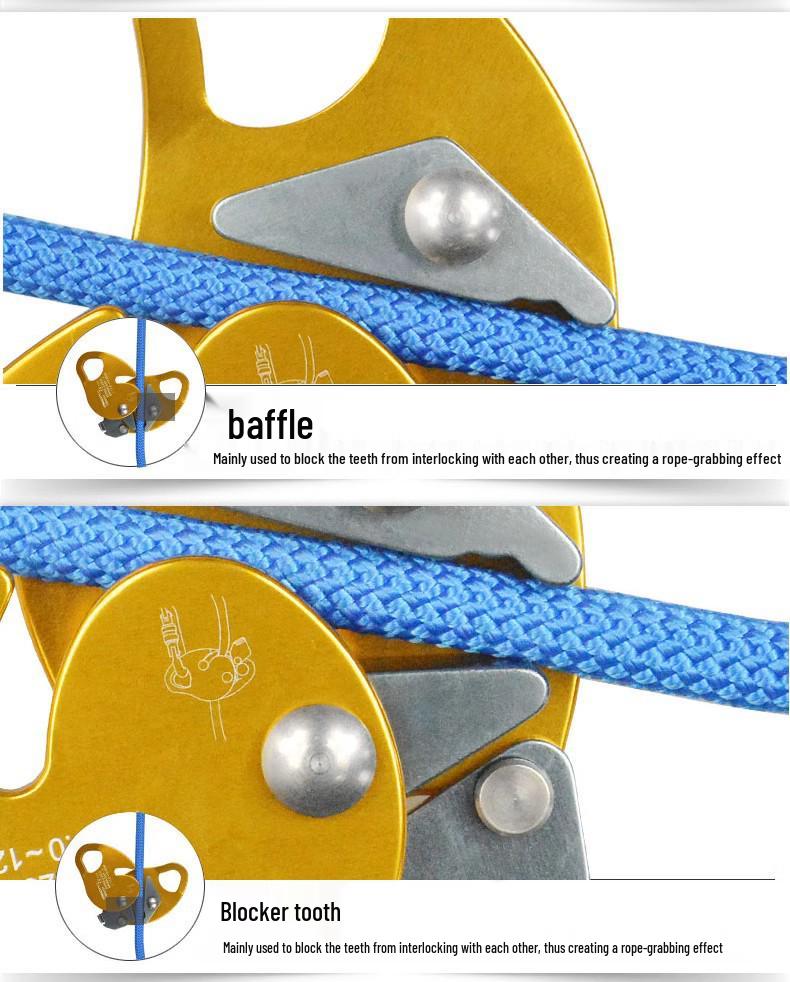 Bezpečnostní zařízení pro vysokohorské skalní lezení: Samosvorný lanový blokant a nástroj pro zachycení pádu