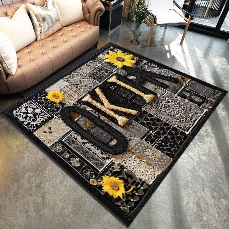 Mechanical Style Letter Printing Large Area Rug Non-Slip Wear-resistant Carpet for Living Room Bedroom Soft Floor Mat Home Decor