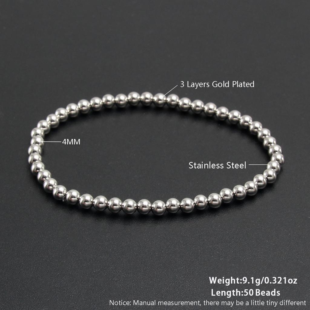 Steel Bead and Pearl Bracelet, 304 Stainless Steel Elastic String Bracelet