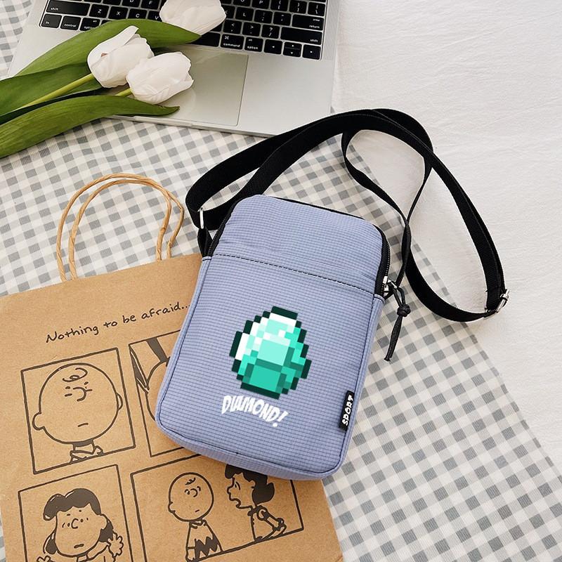 Printing Minecraft Pattern Canvas Single Shoulder Crossbody Bag Gift Fashion