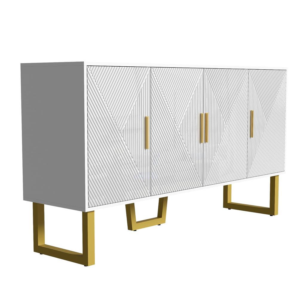 Sideboard mit hochglänzenden strukturierten Türen und goldenen Griffen, TürenDesign, höhenverstellbare Regale für Wohnzimmer und Schlafzimmer