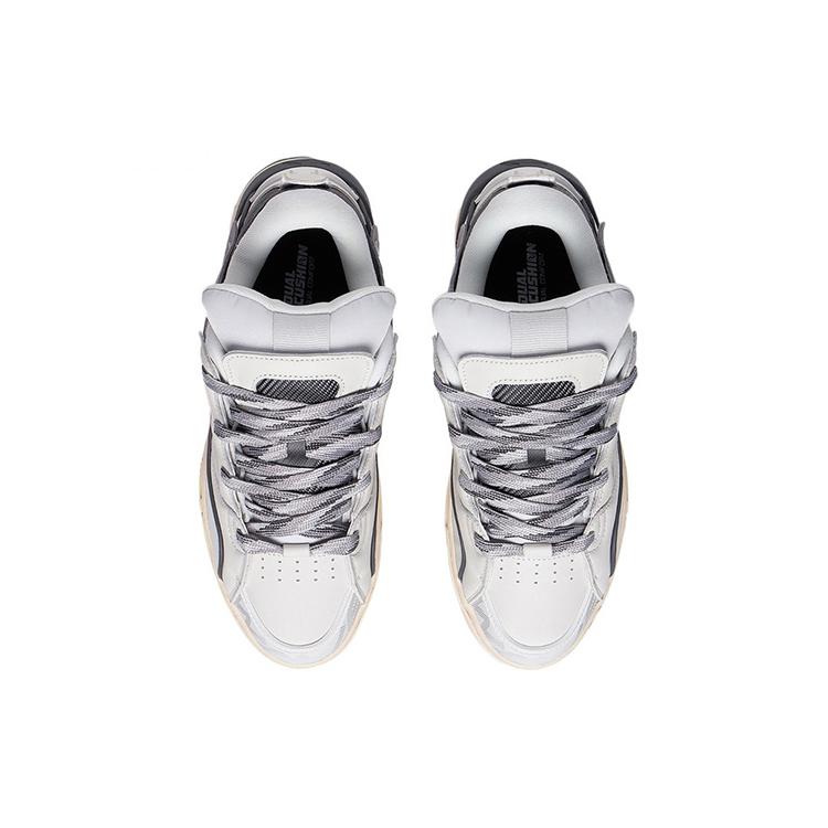 Li Ning Wave Golden Slip Resistant Cushioning Abrasion Resistant Lightweight Low Top Skateboard Shoes Men's White Gray AECS073-1