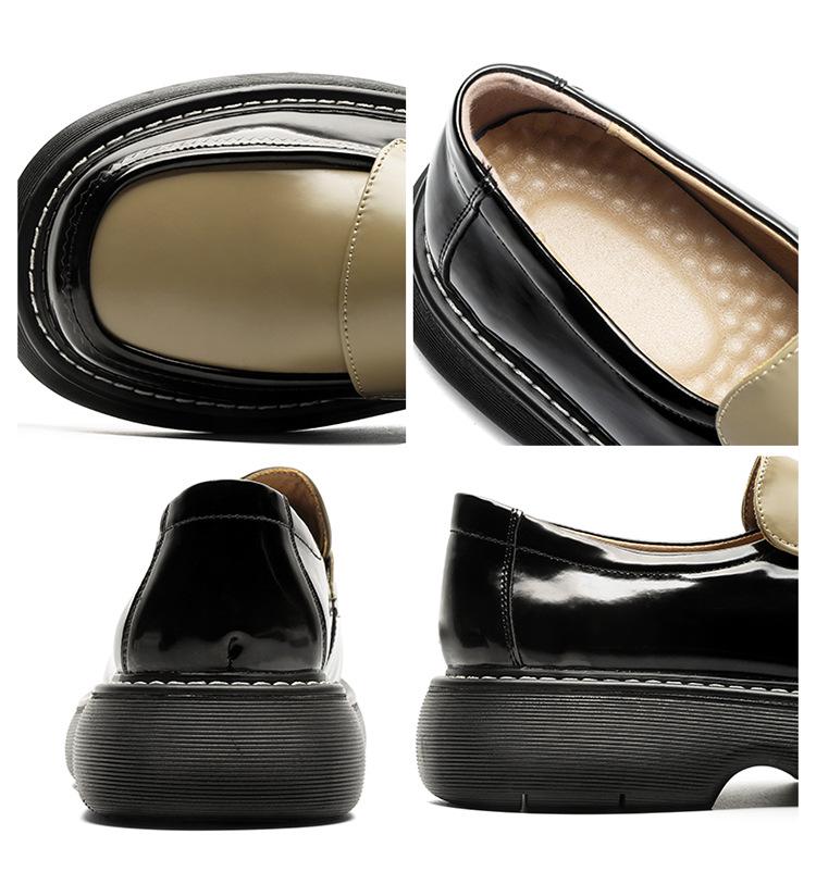 Spring 2024 Round Toe Leather Slip-on Shoes with Thick Sole - British Style, Low Heel, Casual Business Fashion (Model 96599-J)