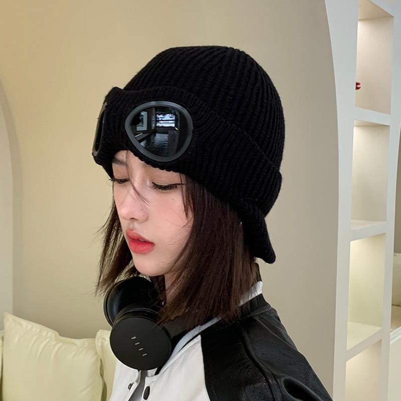 

Шапка Очки Вязаная Однотонная Шапка-бини Ветрозащитная Дышащая Зимняя Уличная Black