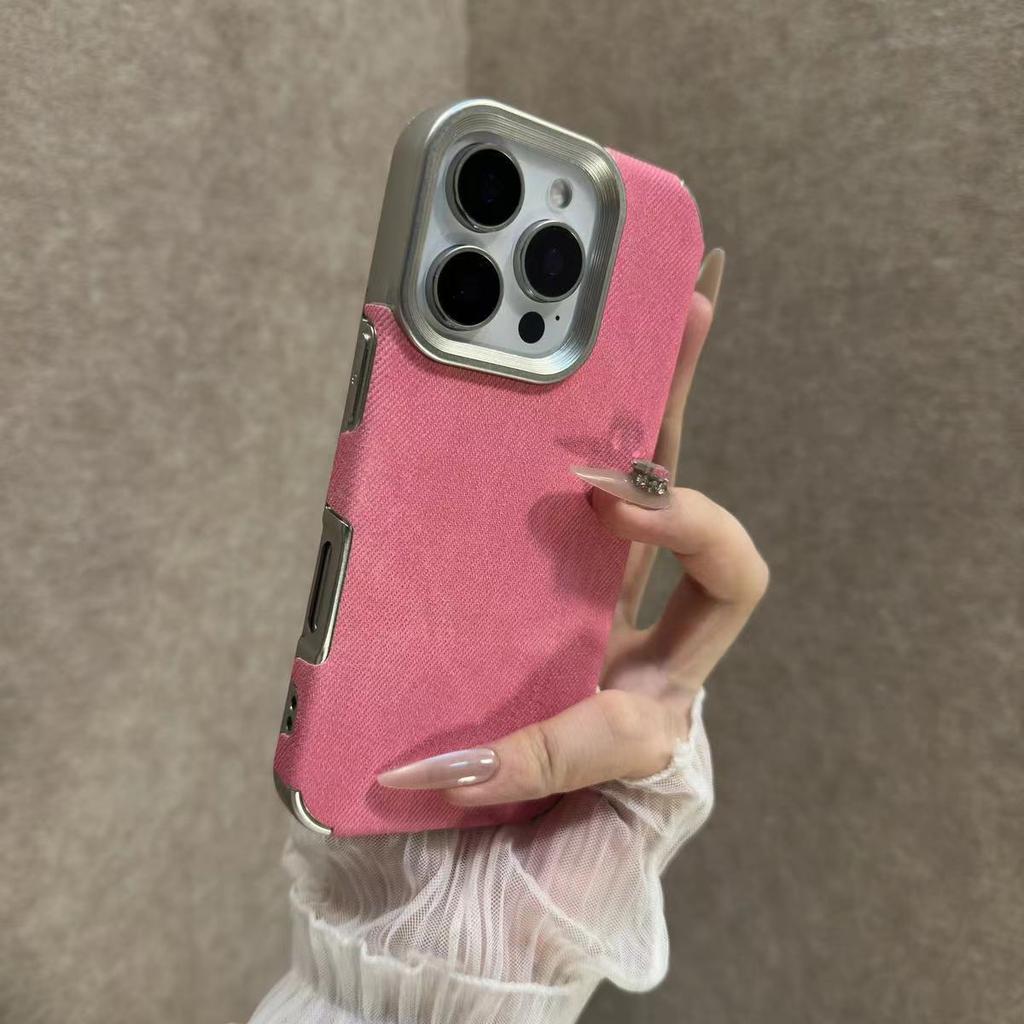 Applicable to iPhone17PROMAX mobile phone case, denim pattern electroplating large hole patch, Apple 16 anti-drop 15 protective case.