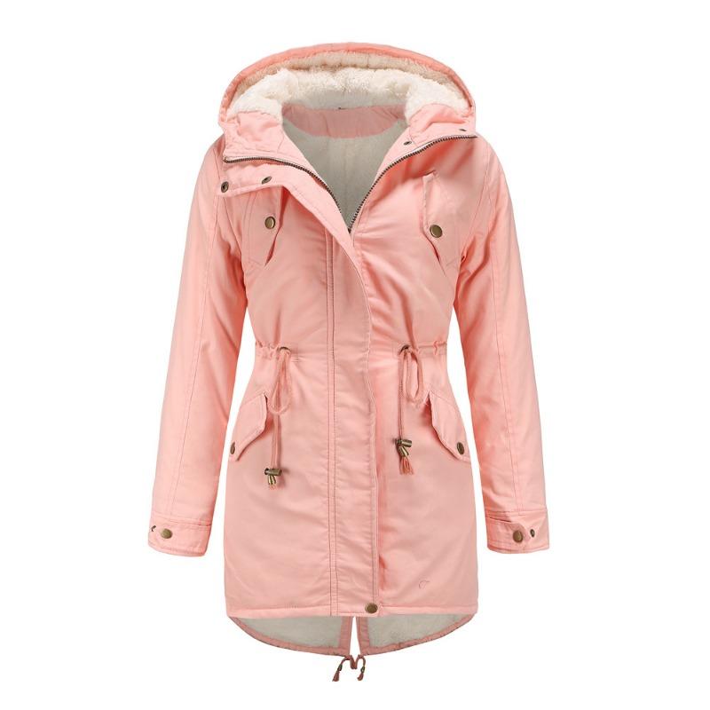 European Size Autumn and Winter New Women's Cotton Coat Women's Solid Color Hooded Parka Coat Thick Cotton Coat Fleece-lined Cotton Coat