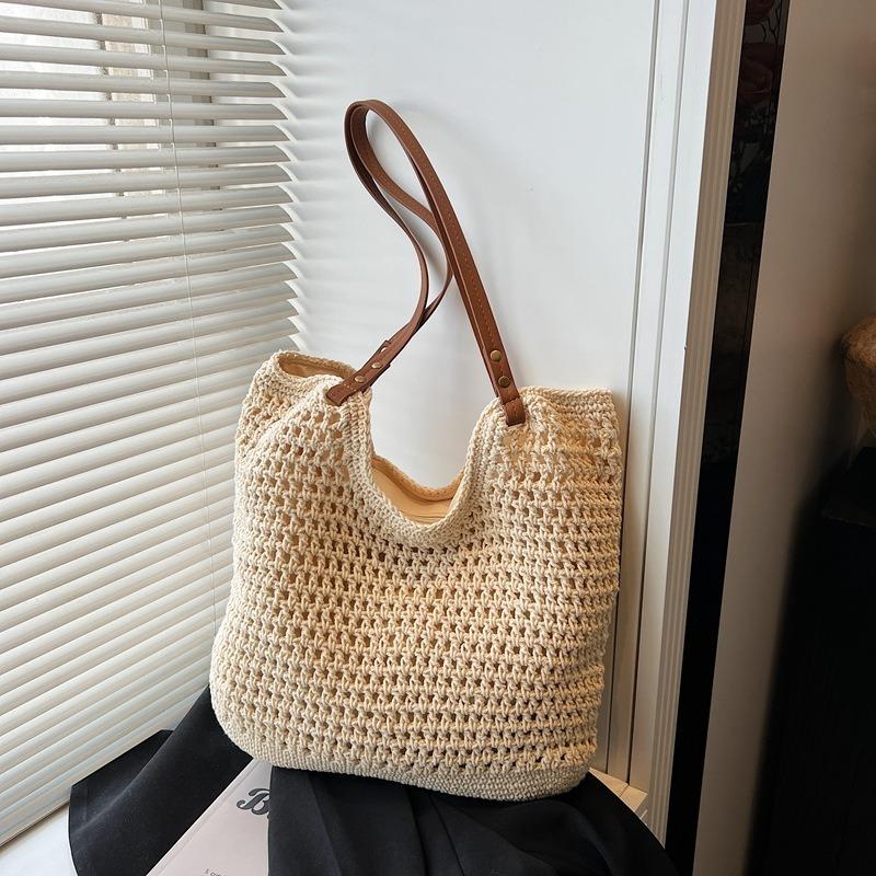 Hollow woven bag women's summer leisure lazy wind large capacity tote bag seaside vacation shoulder beach bag
