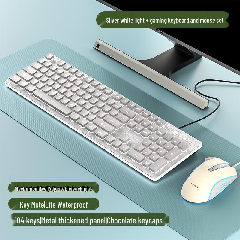 Langtu Silent Wired Keyboard with Backlit Mechanical Feel for Office & Laptop