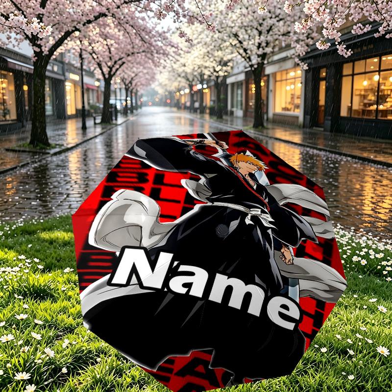 Custom Name Personalized BLEACH Print Umbrella, Auto Open Close, 8‑Rib Sturdy Frame, Commute Camping Hiking Use, Birthday Gift