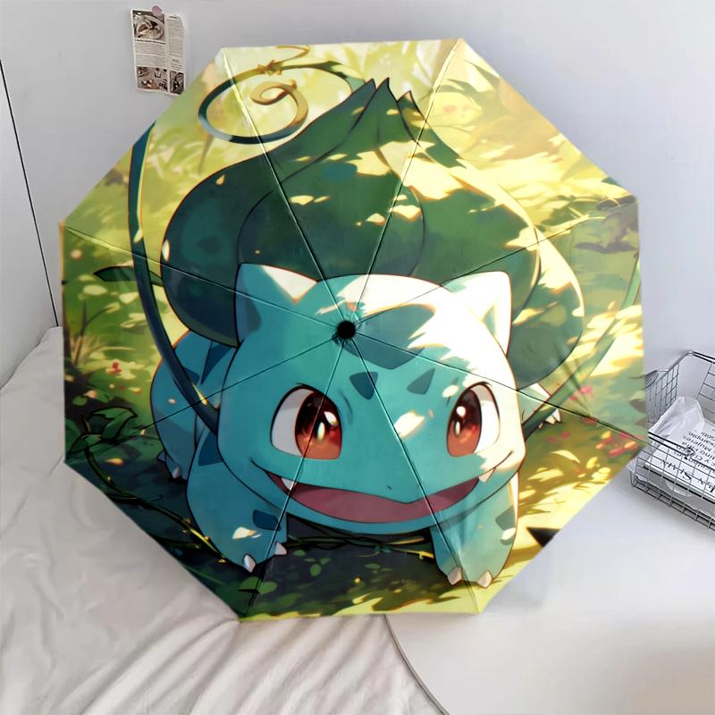 Зонт-автомат с узором «Бульбазавр» из Покемонов, портативный и складной дизайн, 8 спиц, рождественский или день рождения.