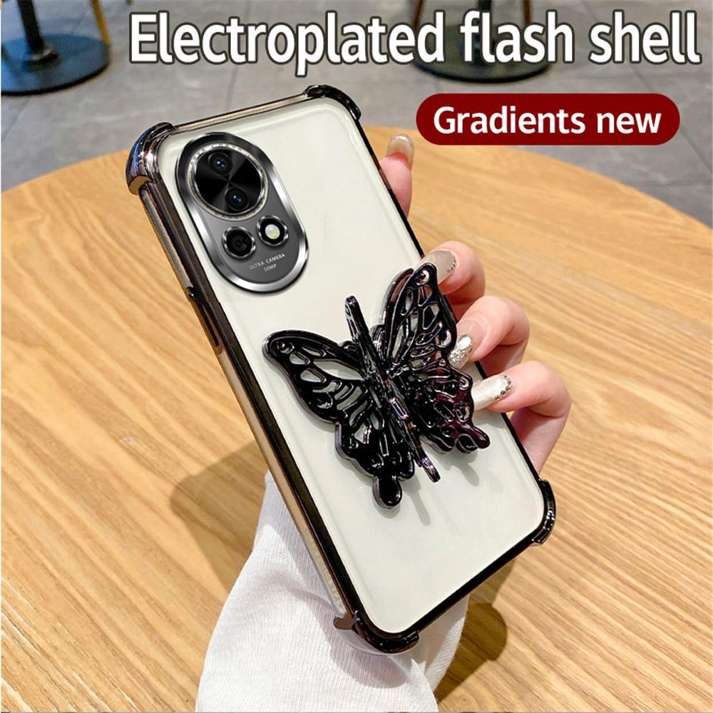Shockproof Glitter Butterfly Holder Stand Phone Case For Huawei Nova 13 Pro 12 11 10 9 8 7 6 5 Pro SE Plating Soft Silicon Cover