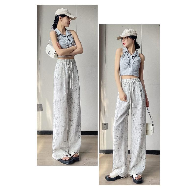 2026 High-Waisted Cotton-Linen Wide-Leg Skirt-Pants for Women, Lightweight Summer Loose-Fit Cropped Pants, Simple Casual Ice-Silk Trousers