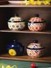 Hand-painted ceramic small stew pot Household steamed egg bowl with cover dessert bowl